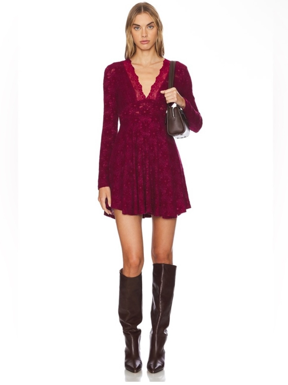 NWT Free People All Yours Mini Dress In Red Plum Size Large